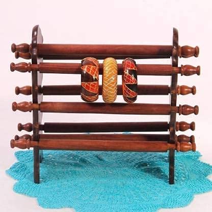 Homefrills handicraft Wooden Bangle Stand, Bangle Holder,Chuddi Stand, Display Organizer, Bracelet Holder for Jewelry storage, Bangle Organizer with 6 Rod